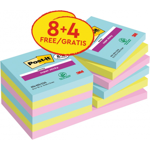 Post-it Super Sticky notes Cosmic, 90 vel, ft 76 x 76 mm, 8 + 4 GRATIS