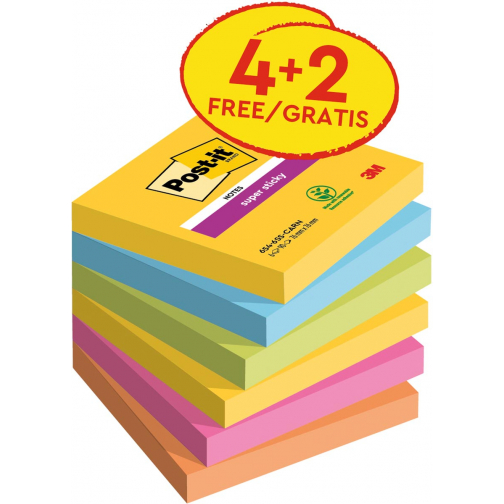 Post-it Super Sticky notes Carnival, 90 vel, ft 76 x 76 mm, 4 + 2 GRATIS