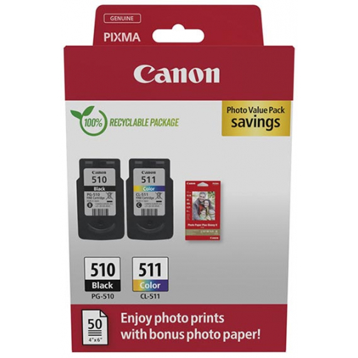 Canon inktcartridge PG-510 en CL-511, 220 pagina's, OEM 2970B017, 4 kleuren