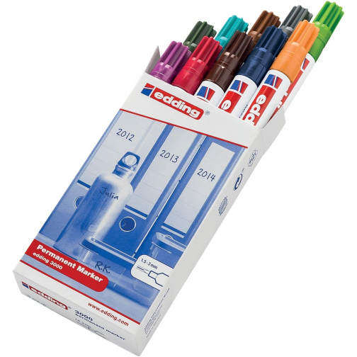 Edding permanent marker 3000, doos met 10 stuks in geassorteerde kleuren
