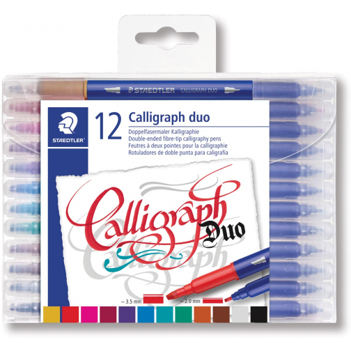 Staedtler kalligrafiepen Calligraph duo, doos van 12 stuks in geassorteerde kleuren