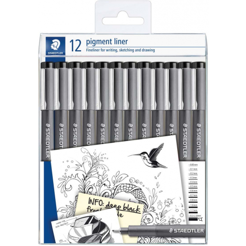 Staedtler fineliner Pigment Liner, set van 12 fineliners, zwart