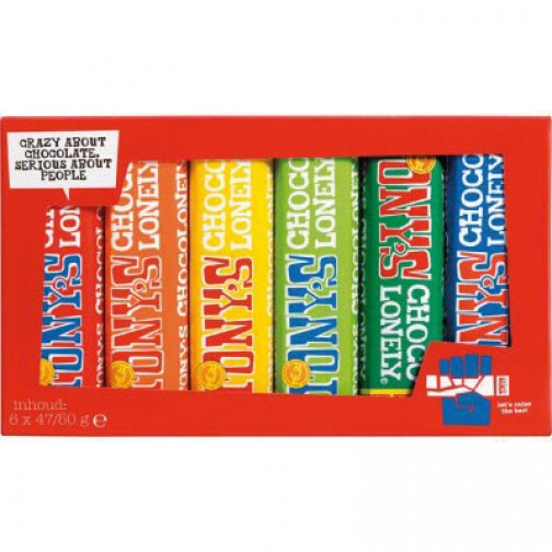 Tony's Chocolonely chocoladereep, 47/50g, 6 stuks, mix