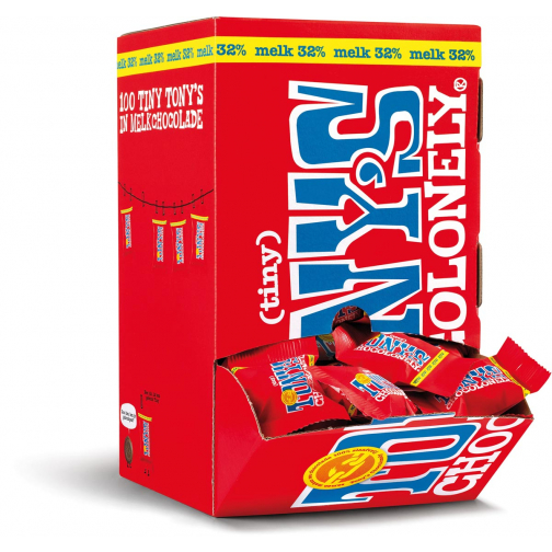 Tony's Chocolonely mini chocoladereep, 900g, doos van 100 stuks apart verpakt, melk