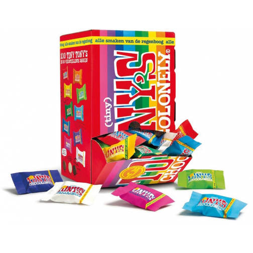 Tony's Chocolonely mini chocoladereep, 900g, doos van 100 stuks apart verpakt, mix