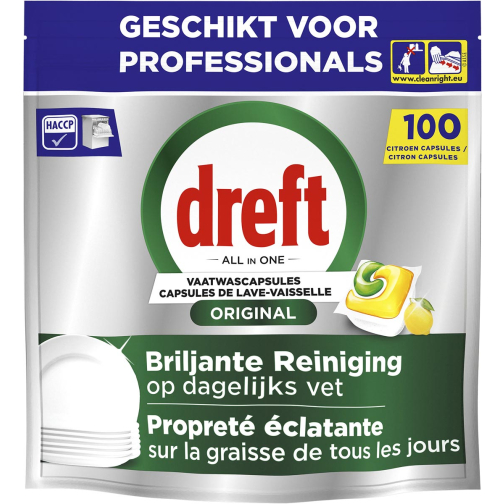 Dreft Pro Original vaatwastabletten, Lemon, pak van 100 capsules