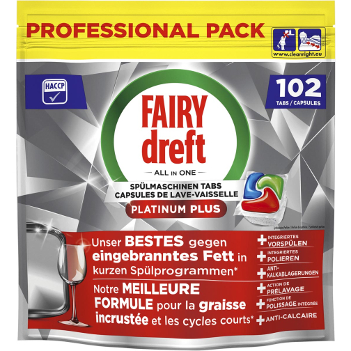 Dreft Pro Platinum Plus vaatwastabletten, Regular, pak van 102 capsules