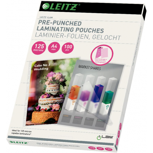 Leitz Ilam lamineerhoes ft A4, 250 micron (2 x 125 micron), geperforeerd, pak van 100 stuks