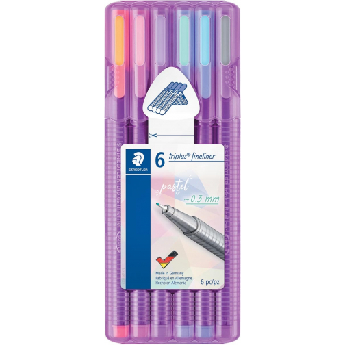 Staedtler fineliner Triplus, opstelbare box met 6 pastelkleuren