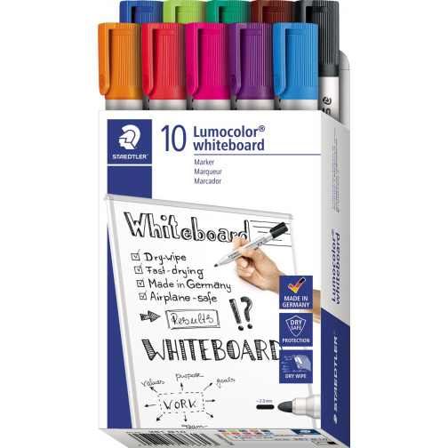 Staedtler Lumocolor whiteboardmarker, doos van 10 stuks in geassorteerde kleuren