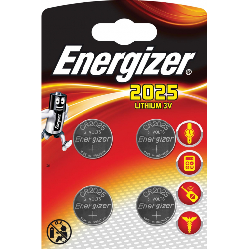 Energizer knoopcellen lithium CR2025, blister van 4 stuks