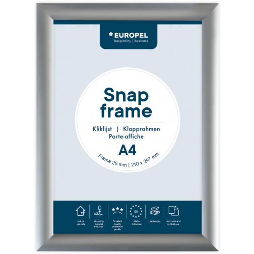 Europel clicklijst, lijst 25mm A4, zilverkleurig posterframe