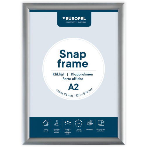 Europel clicklijst, lijst 25mm A2, zilverkleurig posterframe