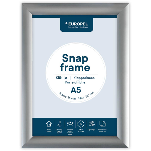 Europel clicklijst, lijst 25mm A5, zilverkleurig posterframe