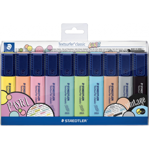 Staedtler Markeerstift Textsurfer Classic, vintage & pastel kleuren, etui van 10 stuks