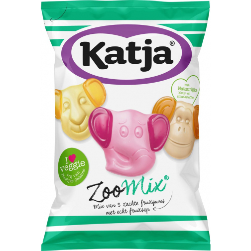 Katja Zoo Mix snoep, mix van 3 zachte fruitgums met echt fruitsap, zak van 255 g