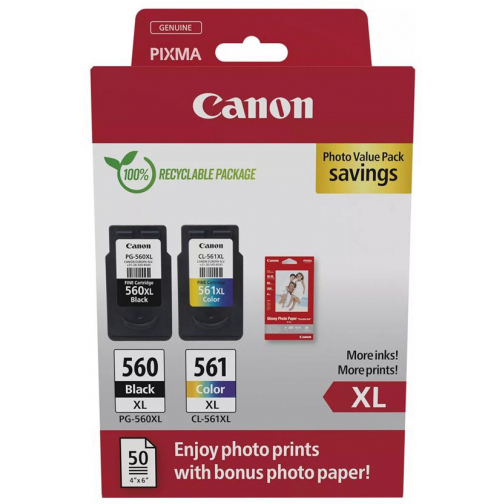 Canon photo value pack 1 x PG-560XL + 1 x CL-561XL, 300 - 400 pagina's, OEM 3712C008, 4 kleuren