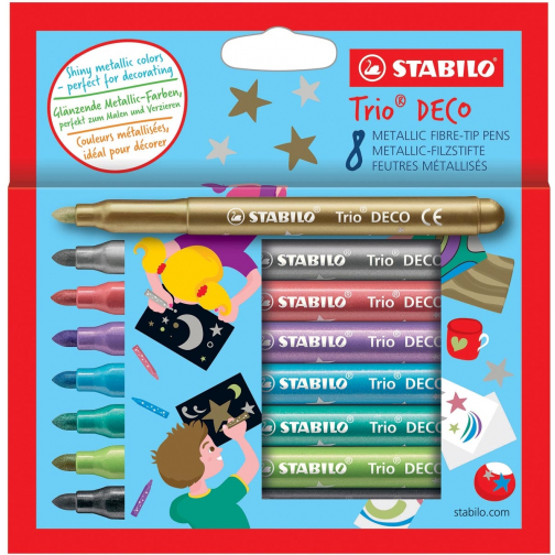 STABILO Trio DECO viltstift, blister van 8 stuks in metaalkleuren