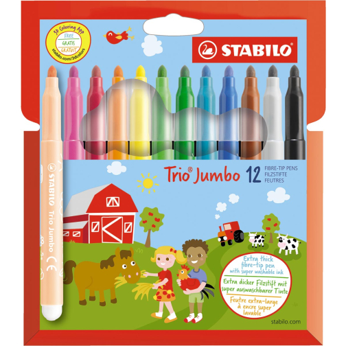 STABILO Trio Jumbo viltstift, etui van 12 stuks, assorti