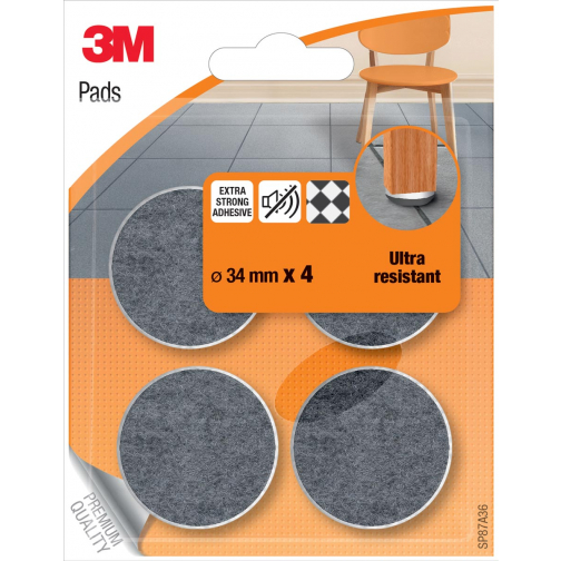 3M beschermende vloerpads, uit vilt, diameter 34 mm, blister van 4 stuks