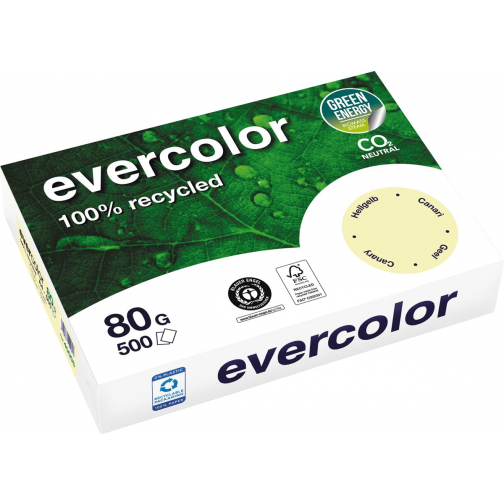 Clairefontaine Evercolor, gekleurd gerecycleerd papier, A4, 80 g, 500 vel, geel
