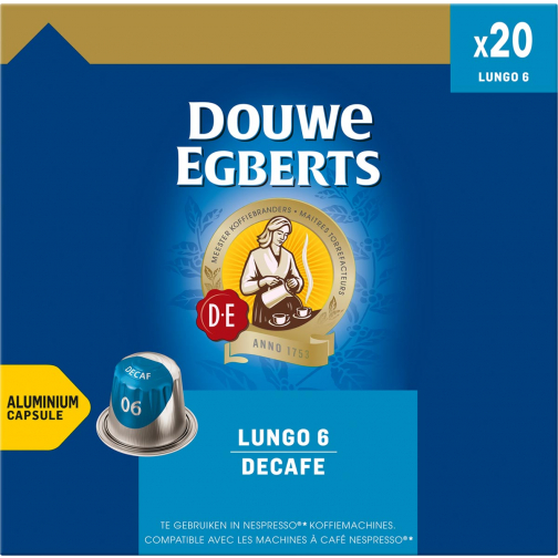 Douwe Egberts Lungo Decaf koffiecapsules, pak van 20 stuks