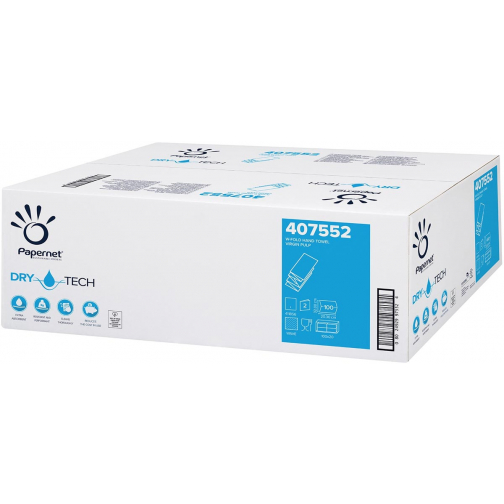 Papernet papieren handdoeken Dry Tech, W-vouw, 2-laags, 100 vellen, pak van 20 stuks