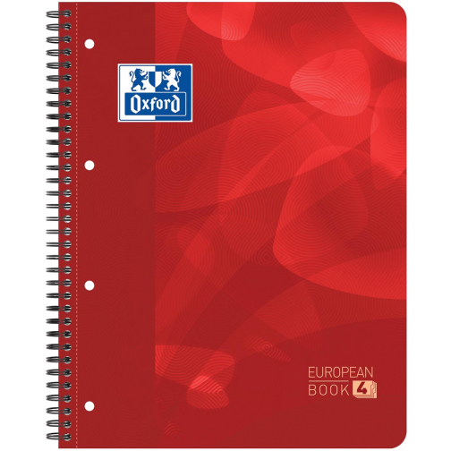Oxford School Projectbook spiraalschrift, ft A4+, 4-gaats perforatie, geruit 5 mm, rood