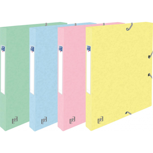 Oxford Top File+ elastobox, rug van 2,5 cm, geassorteerde pastelkleuren, pak van 4 stuks