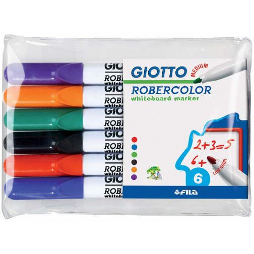 Giotto Robercolor whiteboardmarker, medium, ronde punt, etui met 6 stuks in geassorteerde kleuren