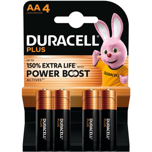 Duracell batterij Plus 100% AA, blister van 4 stuks