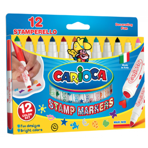 Carioca stempelstift Stamperello, 12 stiften (= 12 kleuren en 12 stempelmotieven)