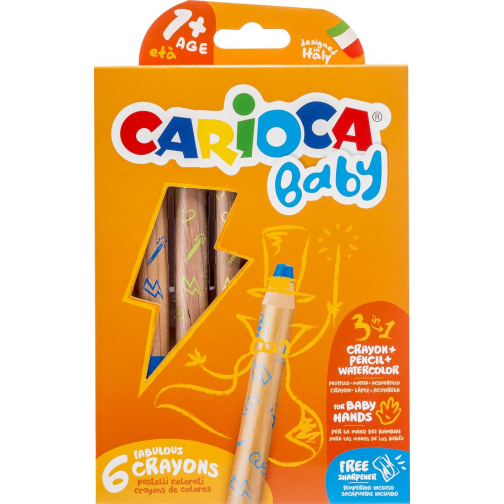 Carioca kleurpotlood Baby 3-in-1, geassorteerde kleuren, 6 stuks in een kartonnen etui