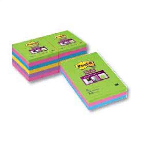 Post-It Super Sticky Notes, 45 blaadjes, ft 102 x 152 mm, geassorteerde kleuren, pak van 3