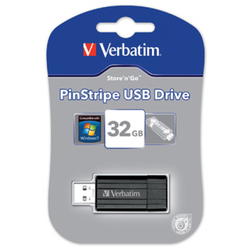 Verbatim PinStripe USB 2.0 stick, 32 GB, zwart