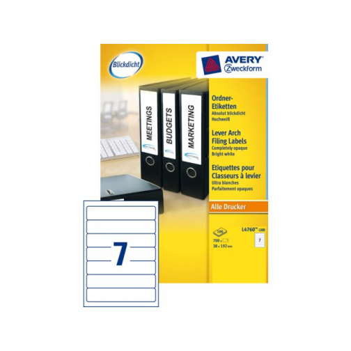 Rugetiket Avery Zweckform smal 38x192mm zelfklevend wit