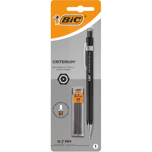 Bic vulpotlood Criterium, blister van 1 stuk + 12 vullingen (gratis), zwart, 0,7 mm