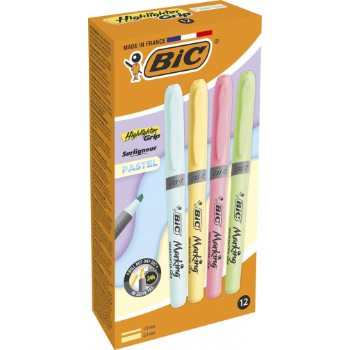 Bic markeerstift Highlighter Grip Pastel, doos met 12 stuks