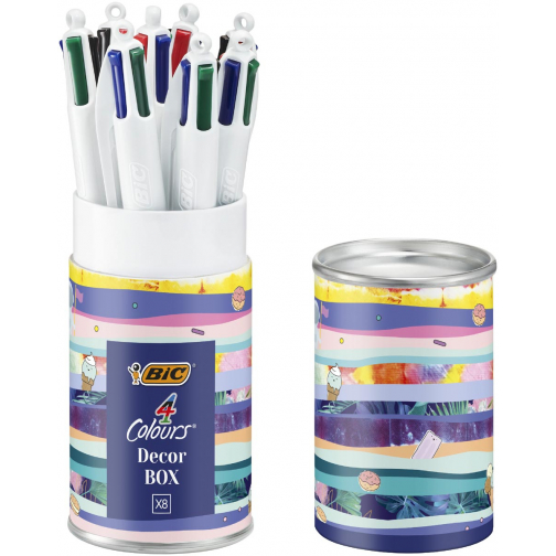 Bic 4 Colours Decors balpen, medium, doos van 8 stuks