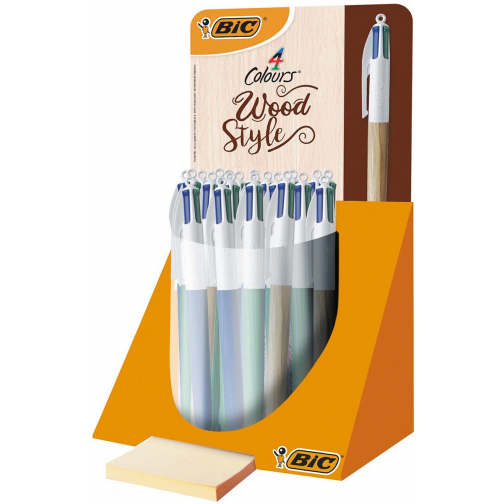 Bic Colours Wood 4-kleurenbalpen, medium, klassieke inktkleuren, display van 30 stuks