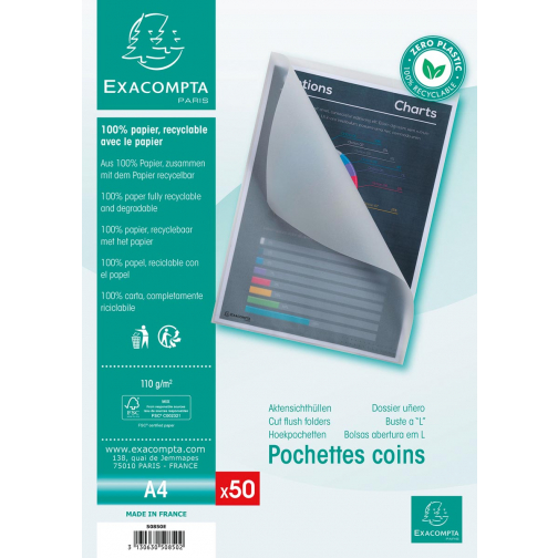 Exacompta L-map Cut-flush, uit papier van 110 g/m², pak van 50 stuks