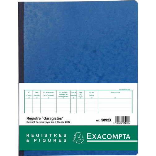 Exacompta register garagist en pomphouder, Franstalig