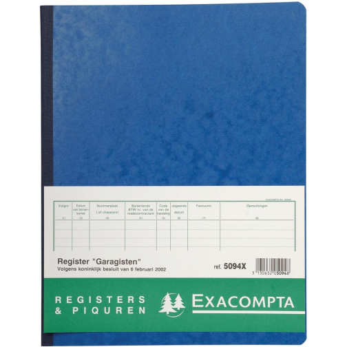 Exacompta register garagist en pomphouder, ft 32 x 25 cm, Nederlandstalig