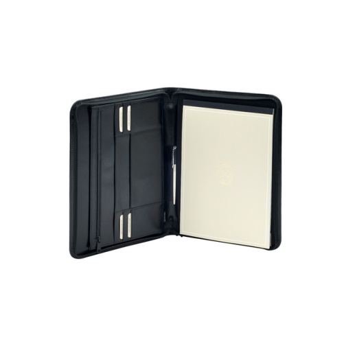 Schrijfmap van der Spek A4 + rits leer zwart