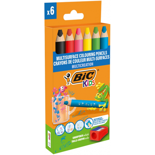 Bic Kids kleurpotlood Multisurface, assorti, etui van 6 stuks + slijper