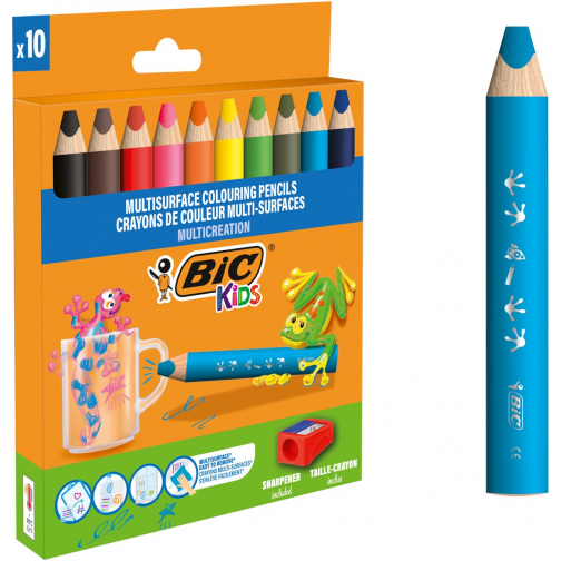 Bic Kids kleurpotlood Multisurface, assorti, etui van 10 stuks + slijper