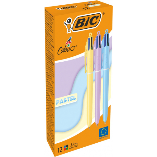 Bic Colours Pastel 4-kleurenbalpen, medium, klassieke inktkleuren, µdoos van 12 stuks