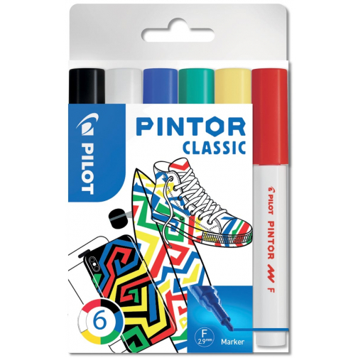 Pilot Pintor Classic marker, fijn, blister van 6 stuks in geassorteerde kleuren
