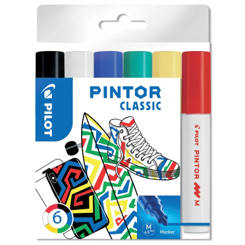 Pilot Pintor Classic marker, medium, blister van 6 stuks in geassorteerde kleuren