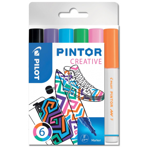 Pilot Pintor Creativ marker, fijn, blister van 6 stuks in geassorteerde kleuren